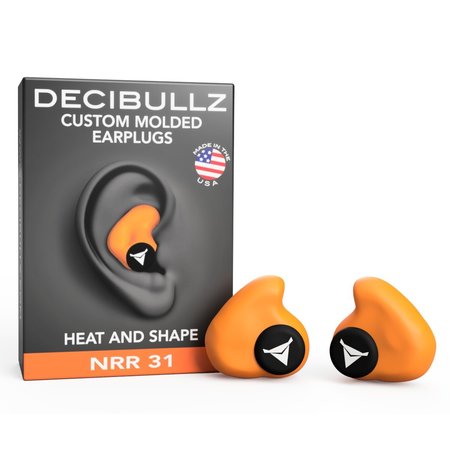 DECIBULLZ Custom Molded Earplugs-Hi Vis Orange, 31 NRR, Simple DIY Process, Remoldable if needed PLG1-ORG